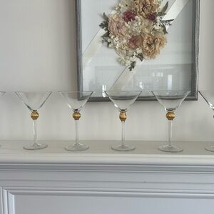 Fitz and Floyd Hand Blown Gold Accent Martini Glasses Set of 6.